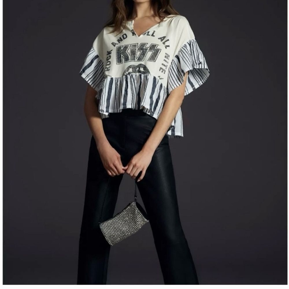 Pilcro From Anthropologie KISS Graphic Tee With Embellishments